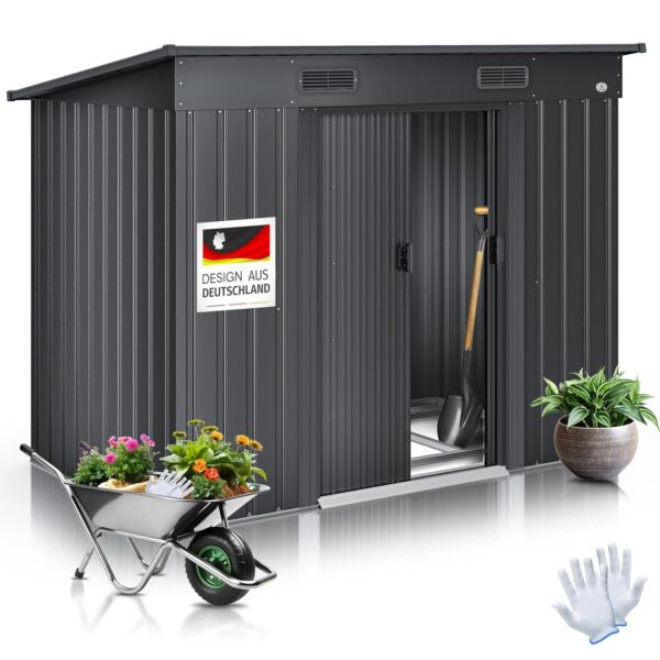 KESSER® Geräteschuppen L 3,4 m² Metall anthrazit mit Schiebetüren und Bodenrahmen
