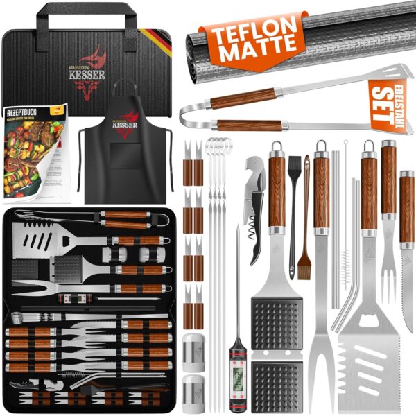 KESSER® Grillbesteck-Set 37-tlg, Edelstahl, mit Zange, Wender, 4-in-1 Spatel