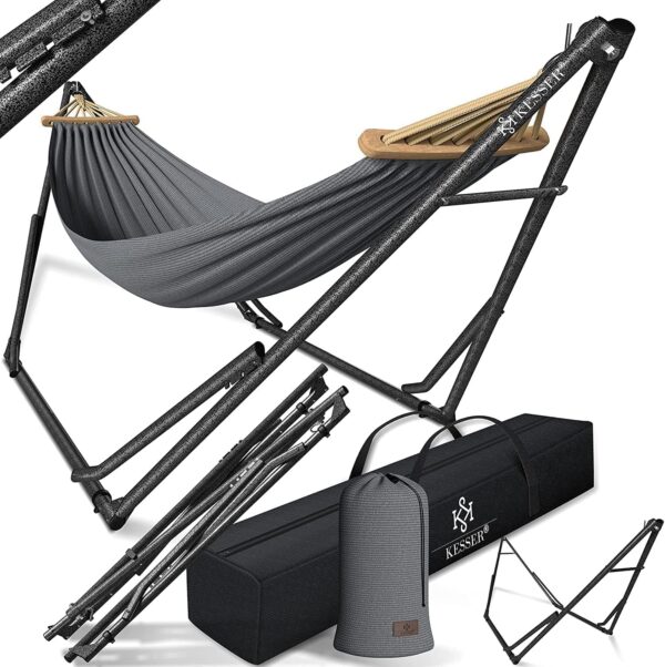 KESSER® Hängestuhl mit Rahmen Klappbar Verstellbar Stabiles Metallgestell Grau