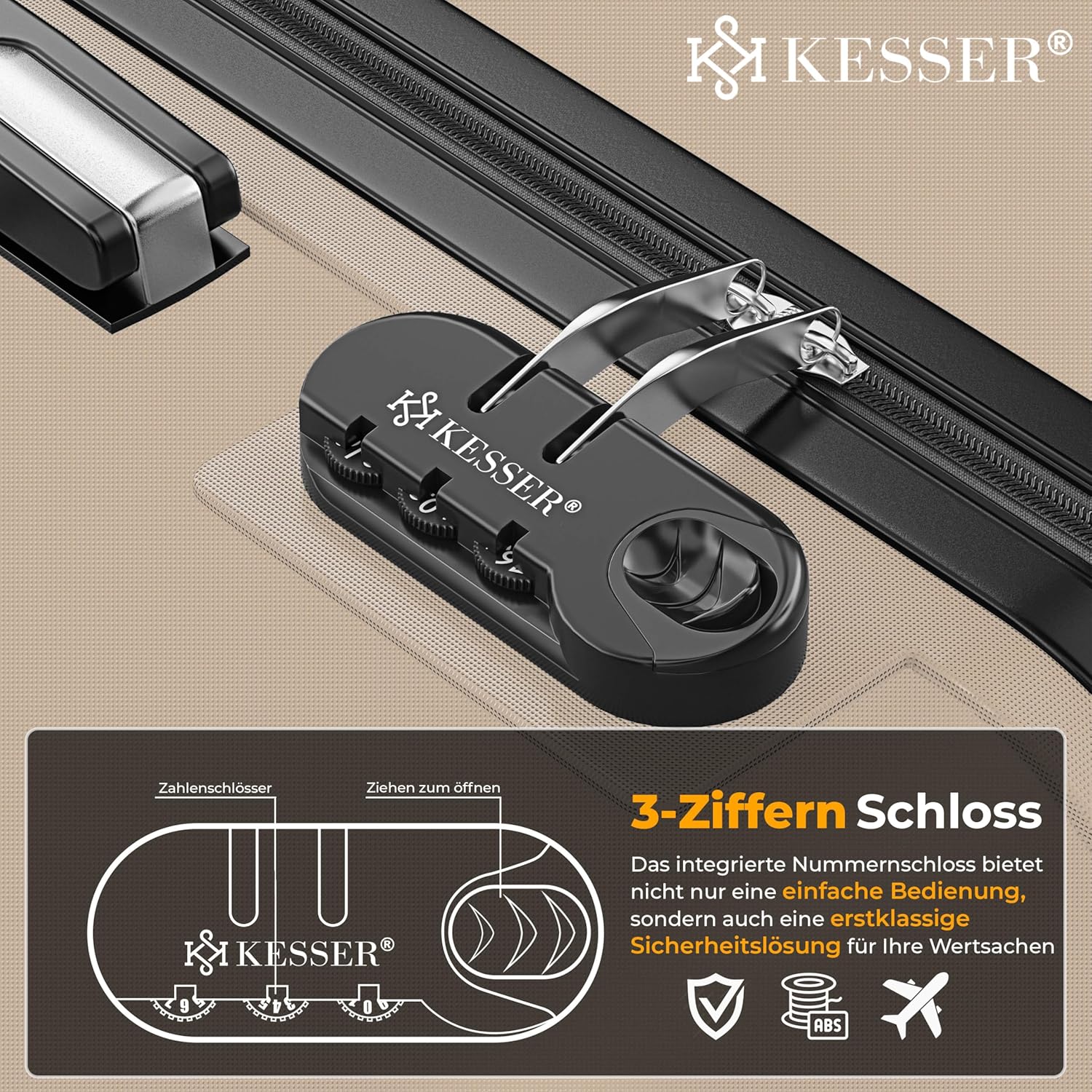 KESSER® Hartschalenkoffer mit 4 Rollen, integrierter Waage & Kombinationsschloss