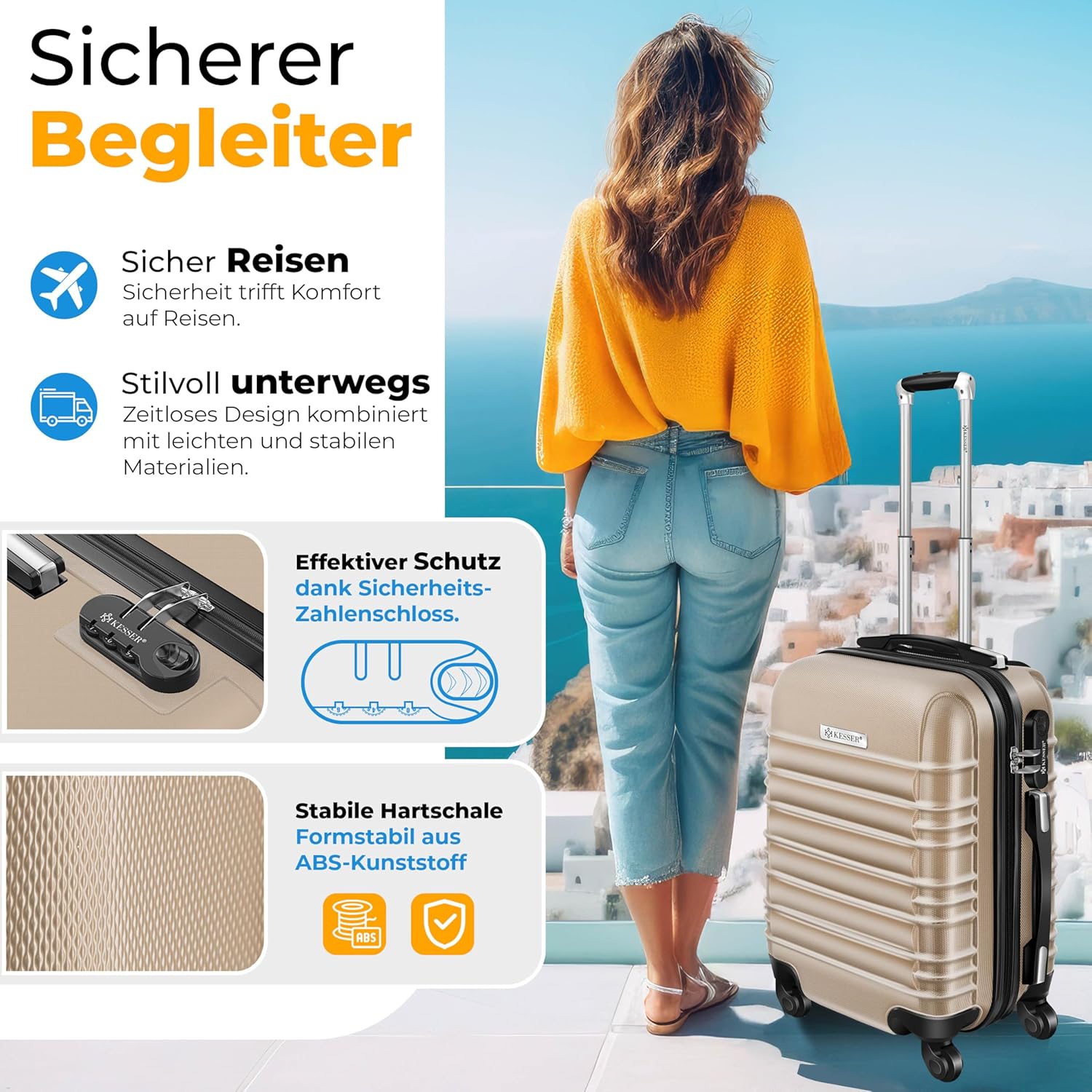 KESSER® Hartschalenkoffer mit 4 Rollen, integrierter Waage & Kombinationsschloss