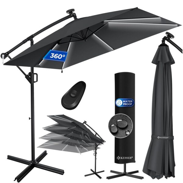 KESSER® Holly Markise Rechteckig LED Solar 350 cm Aluminium Wasserdicht mit Kurbel