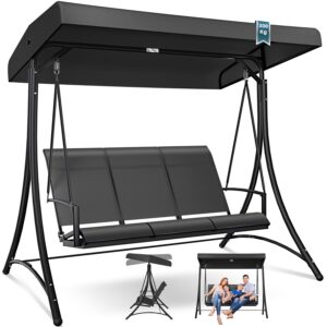 KESSER® Hollywoodschaukel 3-Sitzer mit Sonnensegel, 300 kg Tragkraft, wasserabweisend (Anthrazit)