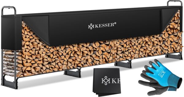 KESSER® Holzregal 390 cm Stahlrahmen Wasserdicht 590 kg Holzablage für Garten