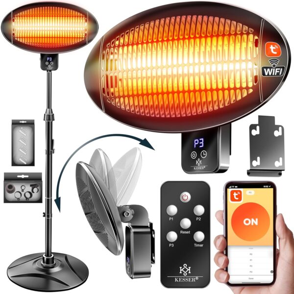KESSER® Infrarot-Heizer 2000 W mit WiFi, Fernbedienung, 360° drehbar, höhenverstellbar