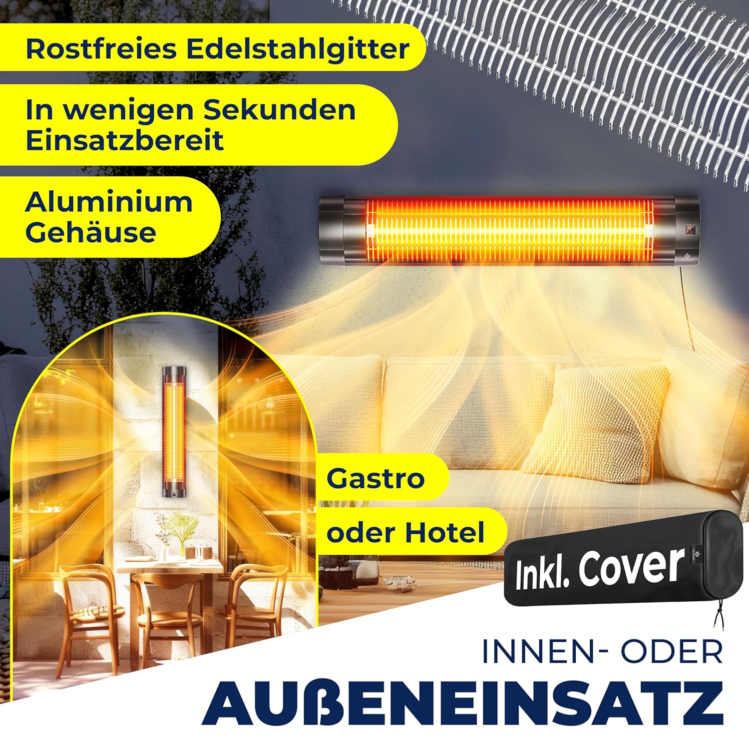 KESSER Infrarot-Heizer 2500 W mit Fernbedienung, 3 Heizstufen, Timer, Anthrazit