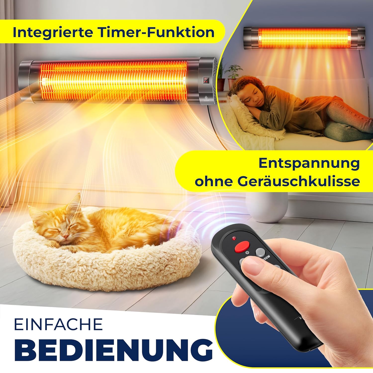KESSER Infrarot-Heizer 2500 W mit Fernbedienung, 3 Heizstufen, Timer, Anthrazit