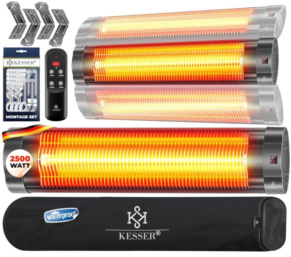 KESSER Infrarot-Heizer 2500 W mit Fernbedienung, 3 Heizstufen, Timer, Anthrazit