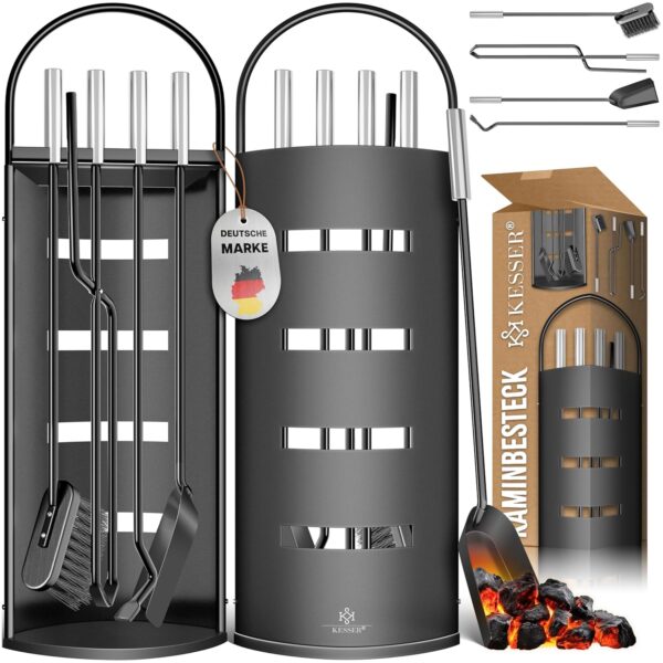 Kesser® Kaminbesteck 5-teilig – Modernes Design, Beschichtet, mit Sichtschutz