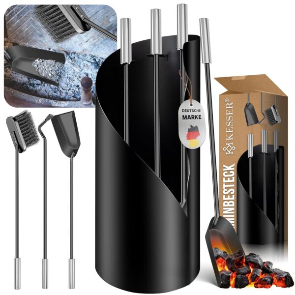KESSER® Kaminbesteck Set 4-teilig Modern Stahlrohr Beschichtet Edelstahl