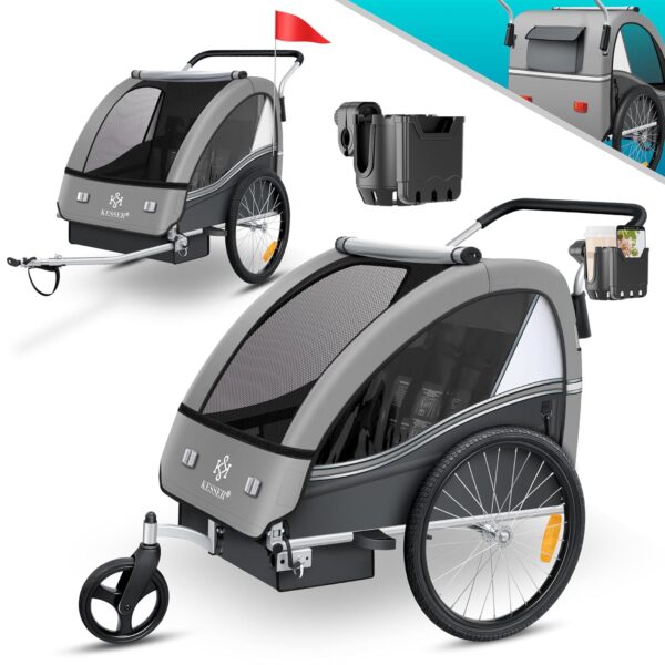 KESSER® Kinderfahrradanhänger 2-in-1 Joggerfunktion 5-Punkt-Gurt 360° Vorderrad