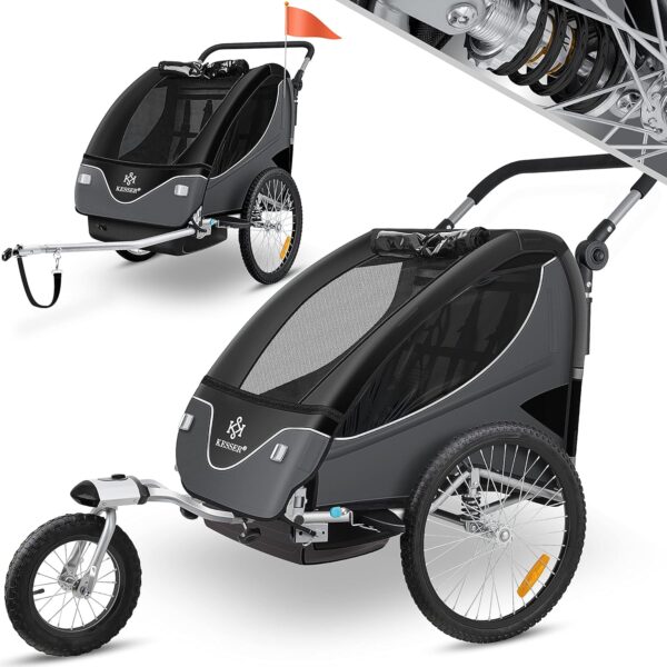 Kesser® Kinderfahrradanhänger, 360° drehbar, mit Federung, 2-in-1 Jogger-Funktion