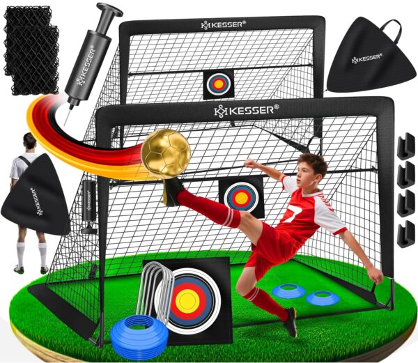 KESSER® Kinderfußballtor Set, 2 Pop-Up Tore mit Fiberglasstangen, inkl. Netz & Tasche
