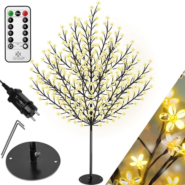Kesser® Kirschblüten Baum LED Leuchte, Warmweiß, Stabiles Metallgestell, Indoor & Outdoor