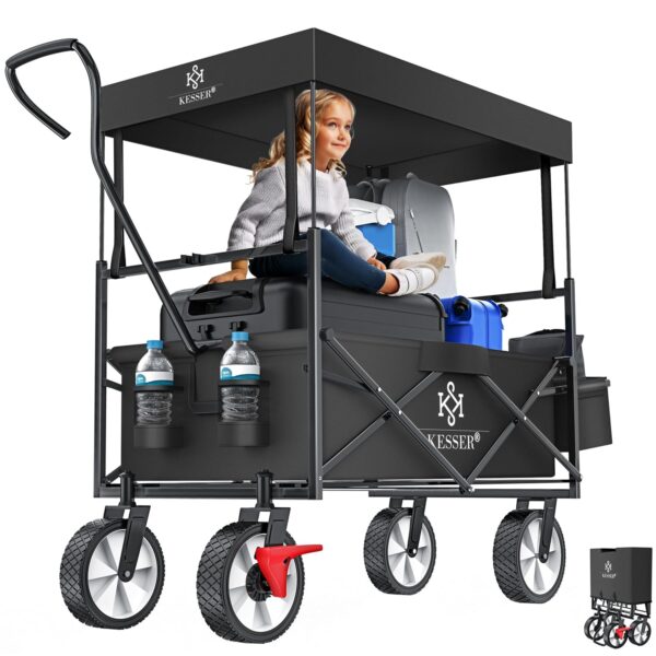 KESSER® Klappbarer Rollwagen mit Dach, 360° Lenkrolle, Feststellbremse, XXL-Tasche