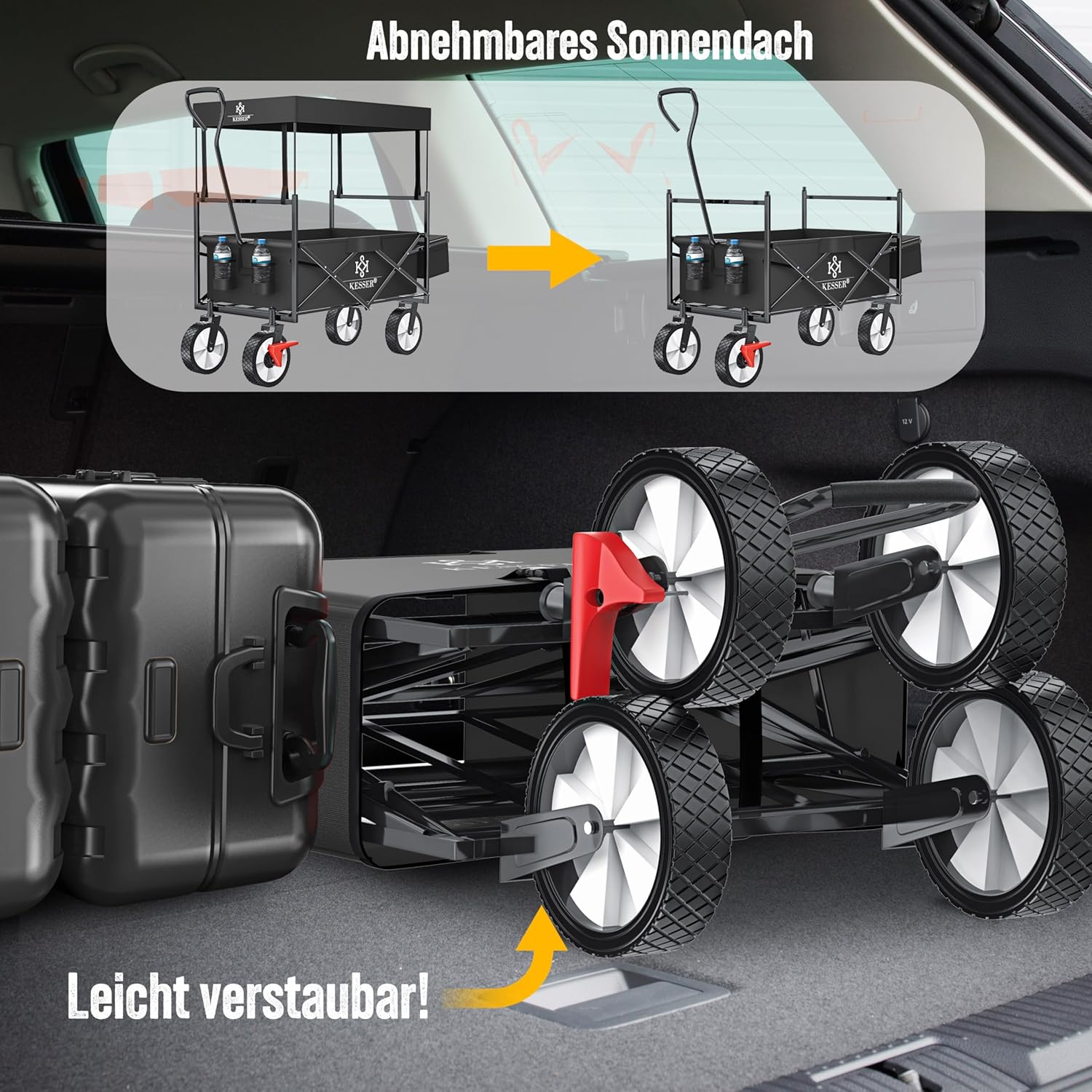 KESSER® Klappbarer Rollwagen mit Dach, 360° Lenkrolle, Feststellbremse, XXL-Tasche