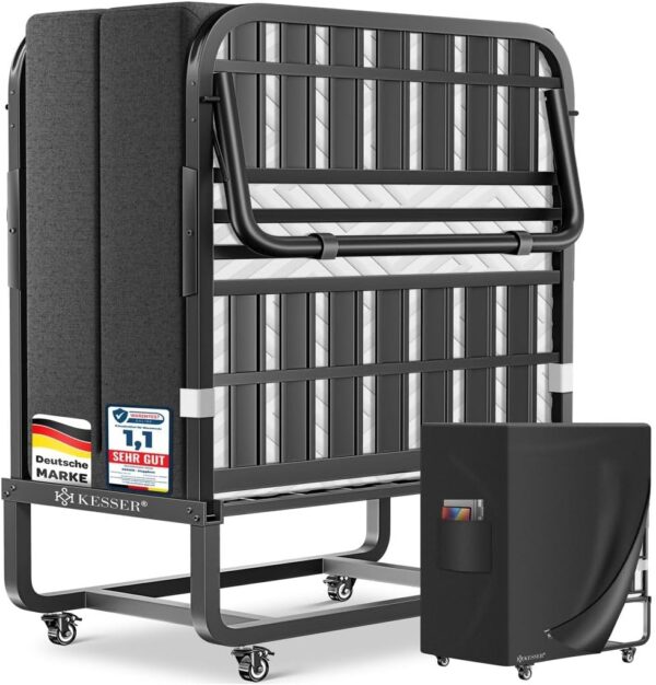 KESSER Klappbett 200x90 cm mit Memory Foam Matratze, 250 kg Traglast, Metallrahmen