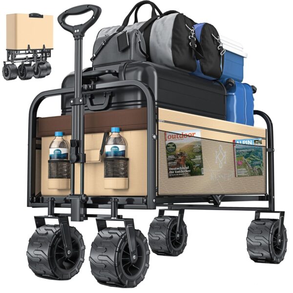 KESSER® Klappleiter mit max. 150 kg Tragfähigkeit, breite Vollgummiräder, 2 Mesh-Taschen