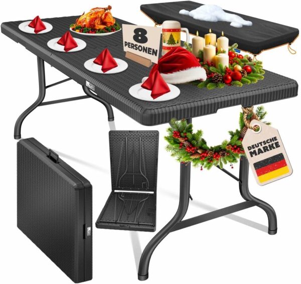 Kesser® Klapptisch 180x75 cm Rattan-Optik mit Tragegriff für Garten, Balkon & Camping