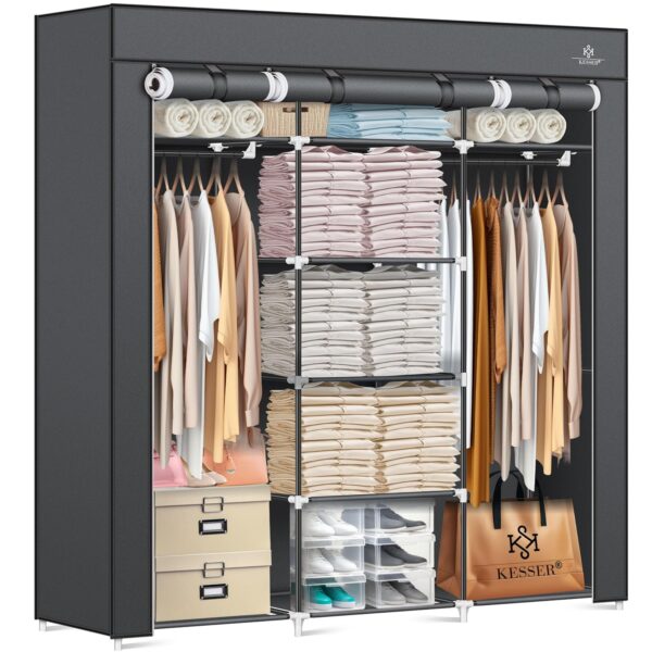 KESSER® Kleiderschrank Stoff mit Kleiderstange & Ablageflächen, 150x45x175 cm