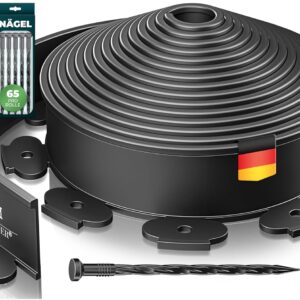 KESSER® Längenbegrenzung für Rasenkanten 10 m, 5 cm Höhe, 65 Heringe, flexibel, mit Handschuhen