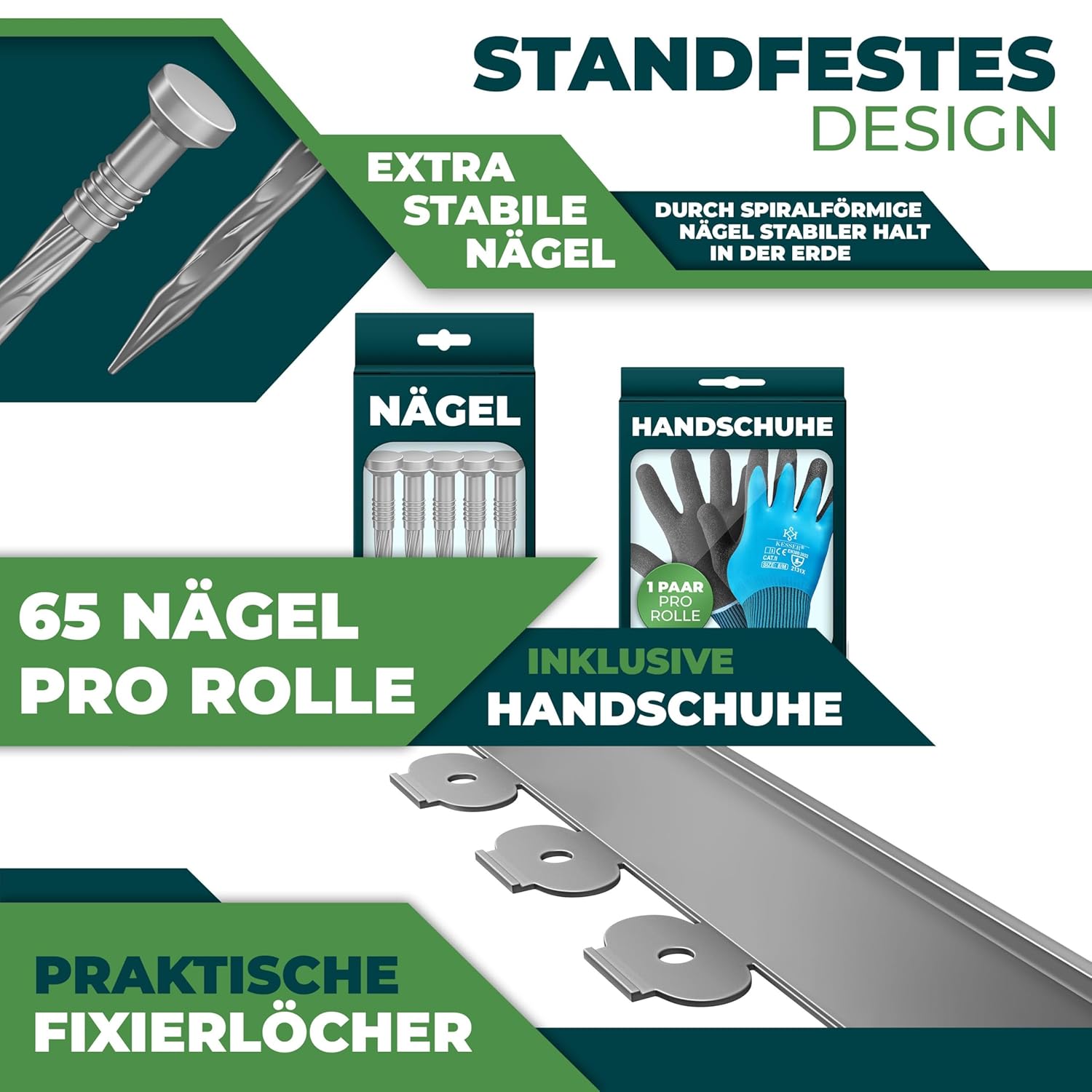 KESSER® Längenbegrenzung für Rasenkanten 20 m, 5 cm Höhe, 130 Heringe