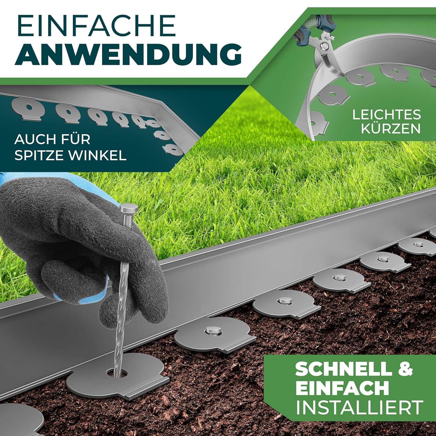 KESSER® Längenbegrenzung für Rasenkanten 20 m, 5 cm Höhe, 130 Heringe