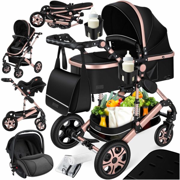 Kesser® Loops 3-in-1 Kombikinderwagen mit Babyschale, Sportseat & Buggy, Full Rubber Reifen
