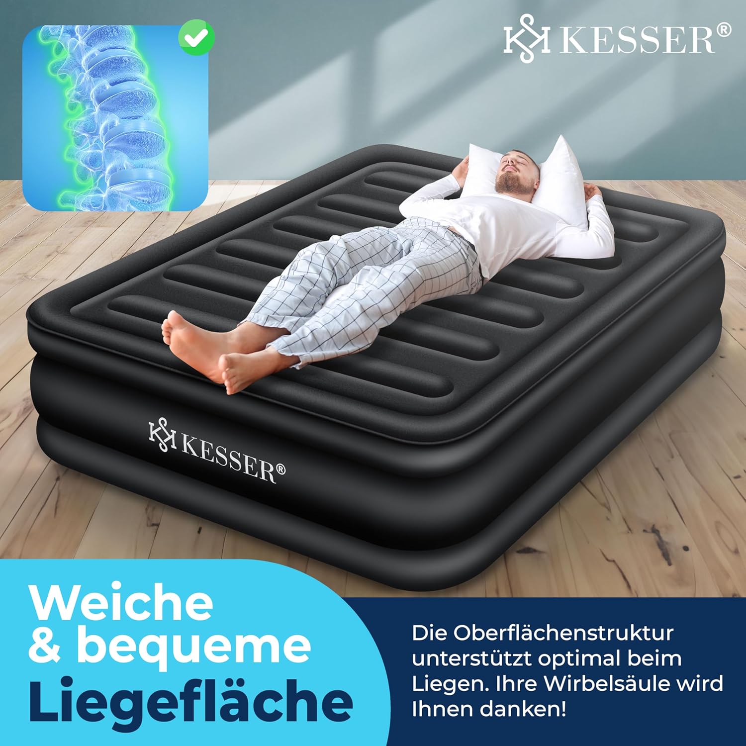 KESSER Luftmatratze mit integriertem Elekropumpe, selbstaufblasend, für 2 Personen – 203 x 152,5 cm