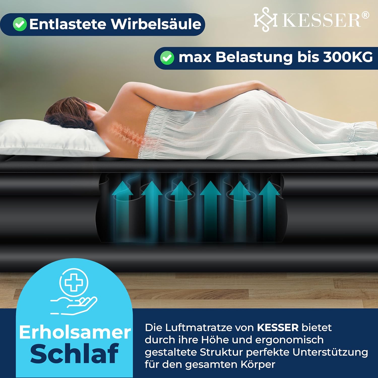 KESSER Luftmatratze mit integriertem Elekropumpe, selbstaufblasend, für 2 Personen – 203 x 152,5 cm