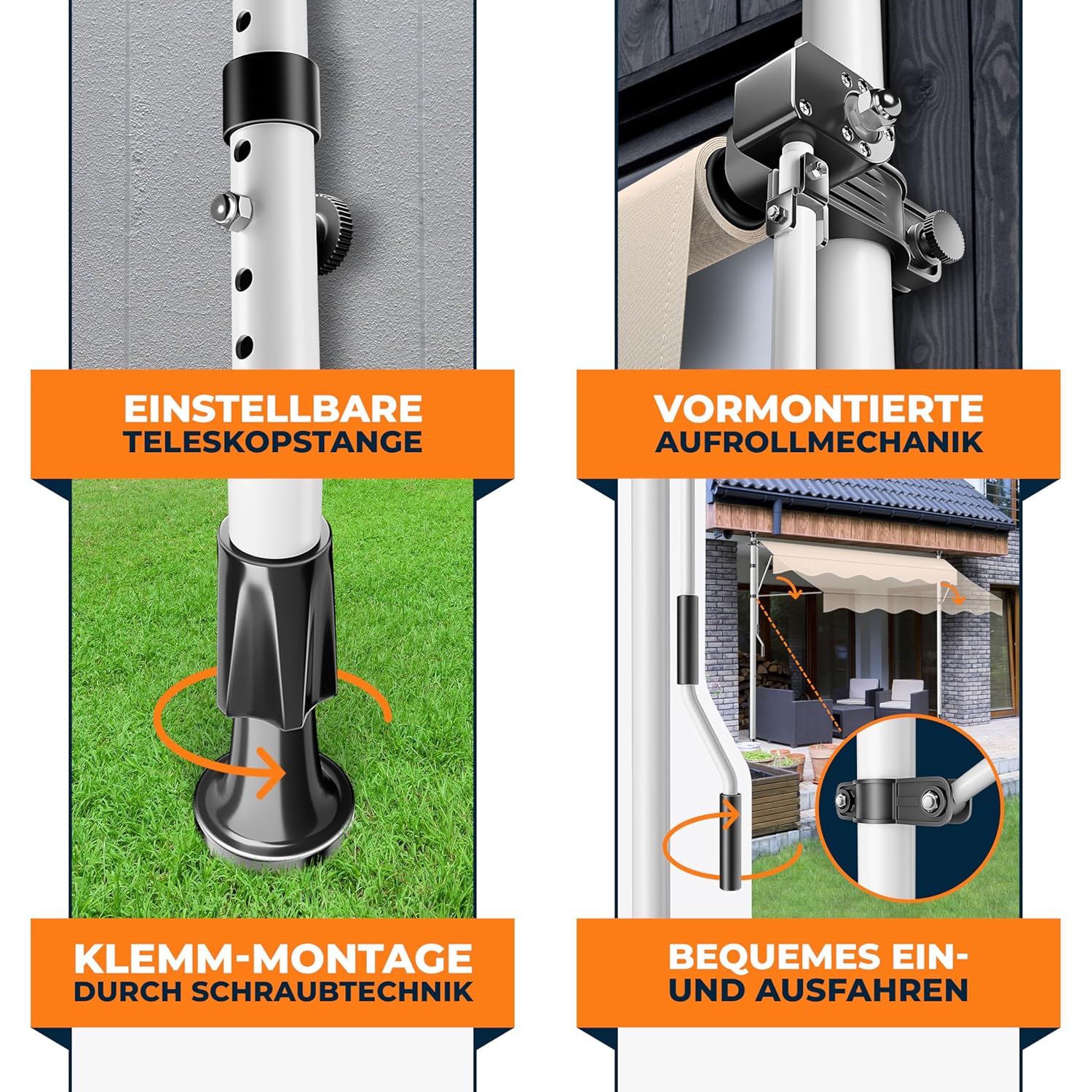 KESSER® Markise mit Kurbel, höhenverstellbar, UV-beständig, ohne Bohren montierbar