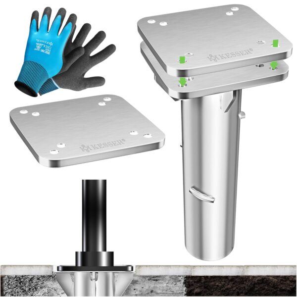 KESSER® Metall Bodenplatte für Markise & Kurbelsonnenschirm | Universal Bodenhülse mit Handschuhen