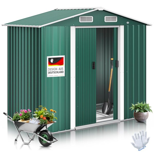 KESSER® Metall Geräteschuppen 4,2 m³ mit Fundament, Schiebetüren, Satteldach
