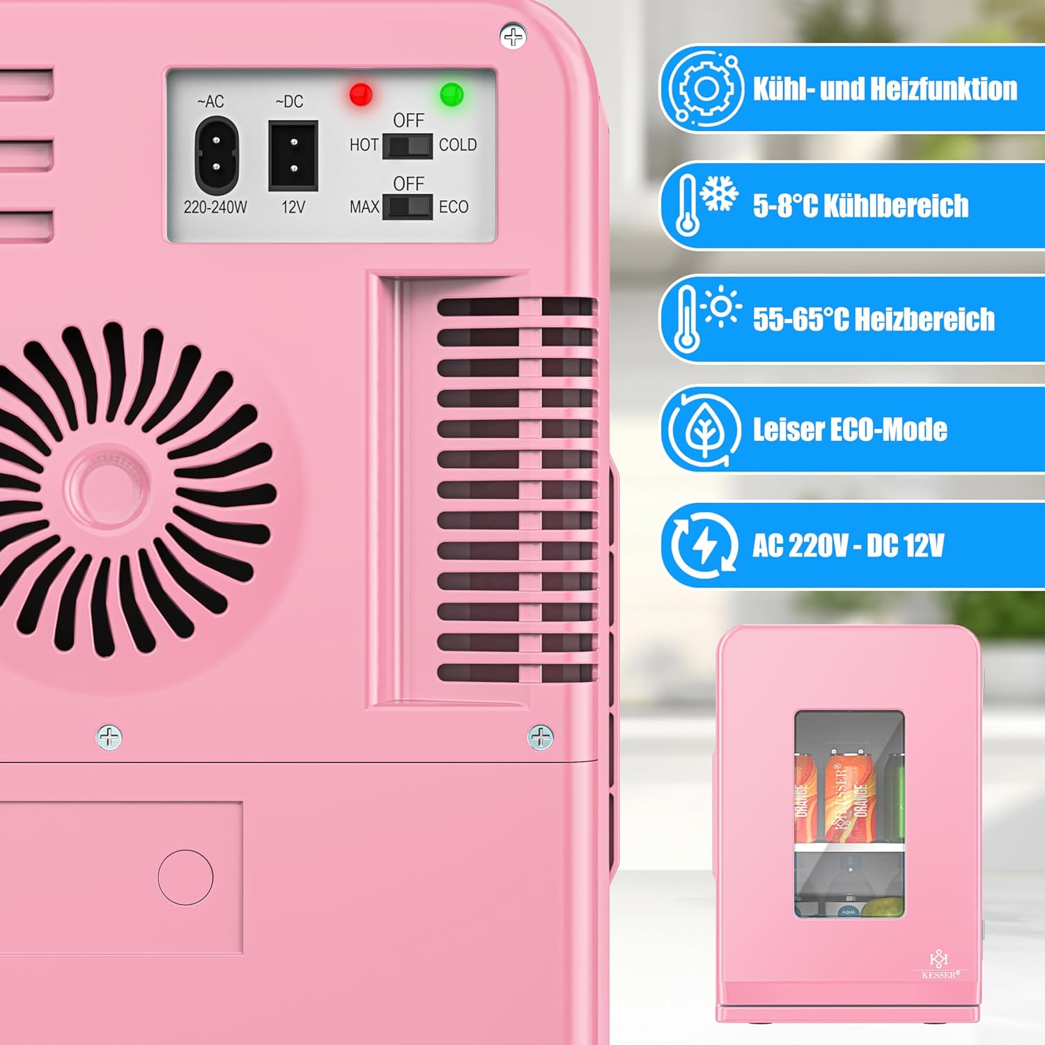 KESSER® Mini Kühlschrank 15L Kühl- und Heizfunktion 12/230V für Auto & Büro
