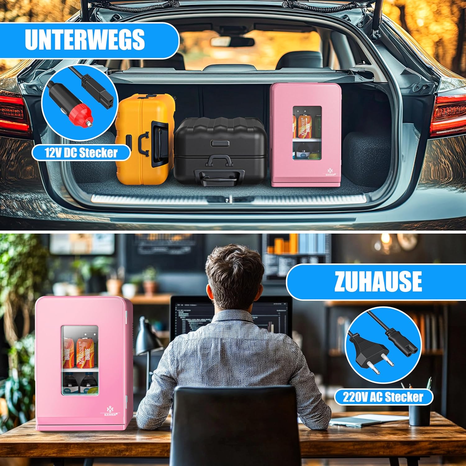 KESSER® Mini Kühlschrank 15L Kühl- und Heizfunktion 12/230V für Auto & Büro
