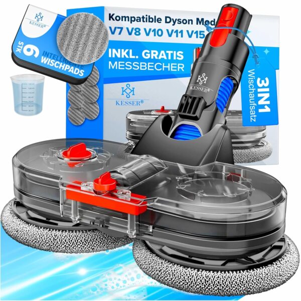 KESSER® Mop-Aufsatz für Dyson V7-V15, Wassertank & 6 waschbare Tücher