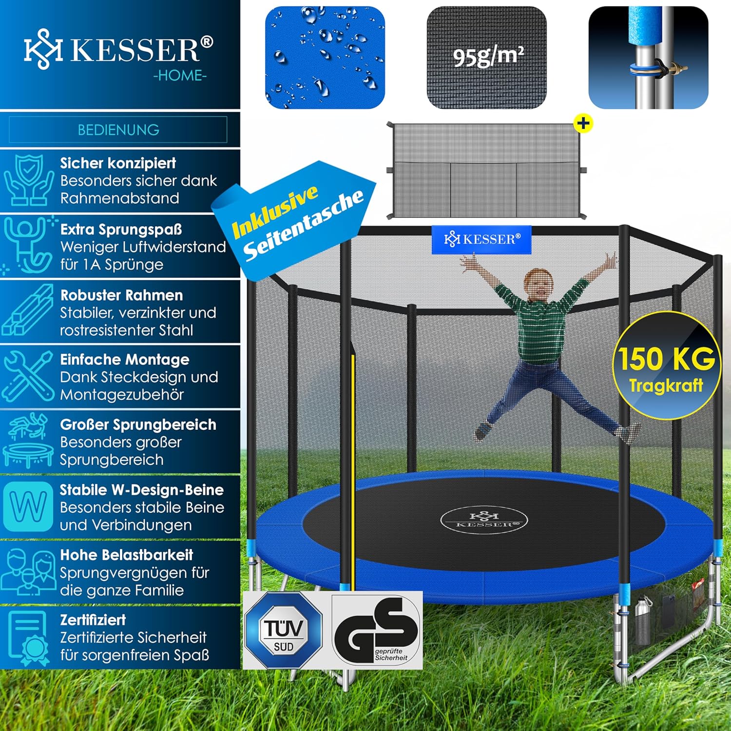 KESSER® Outdoor Trampolin 244-427 cm mit Sicherheitsnetz & Leiter
