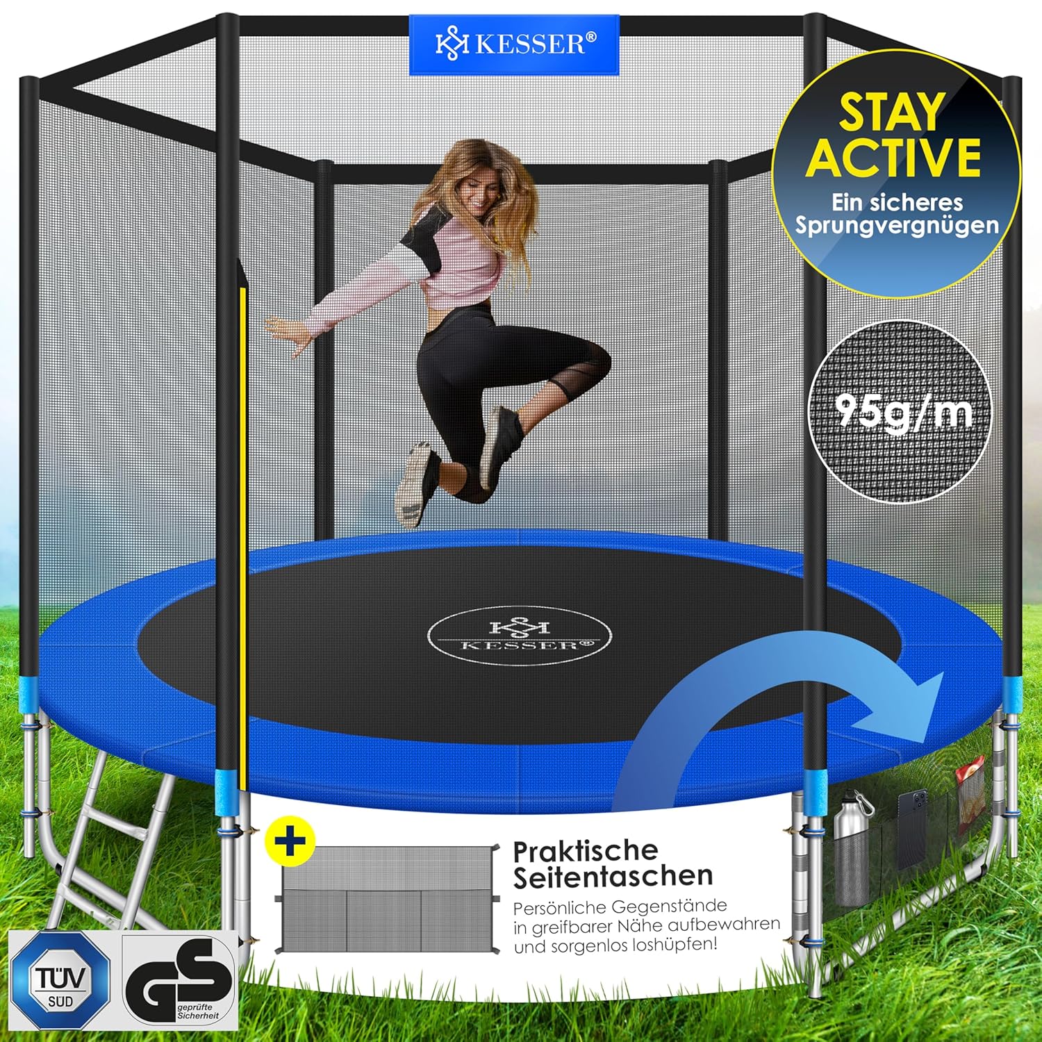 KESSER® Outdoor Trampolin 244-427 cm mit Sicherheitsnetz & Leiter