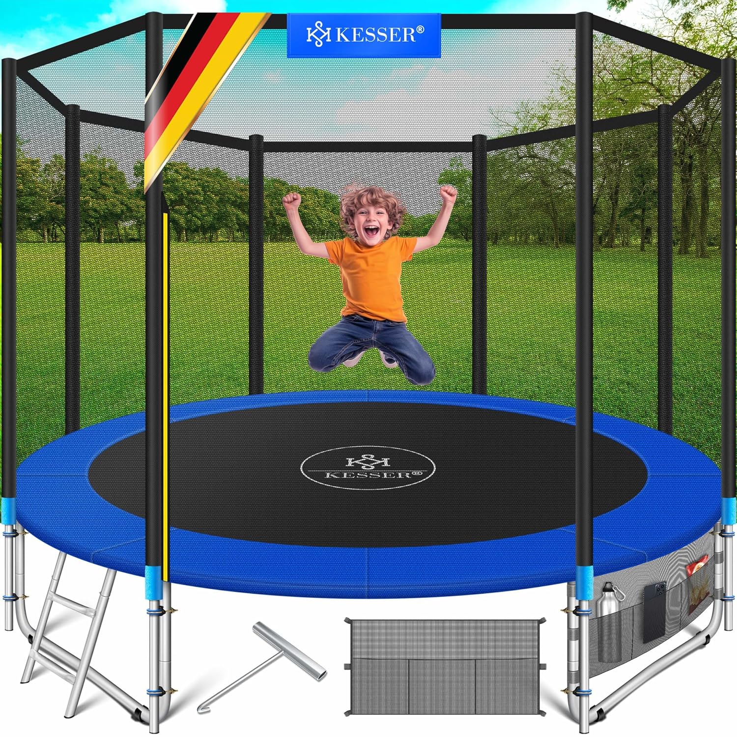 KESSER® Outdoor Trampolin 244-427 cm mit Sicherheitsnetz & Leiter