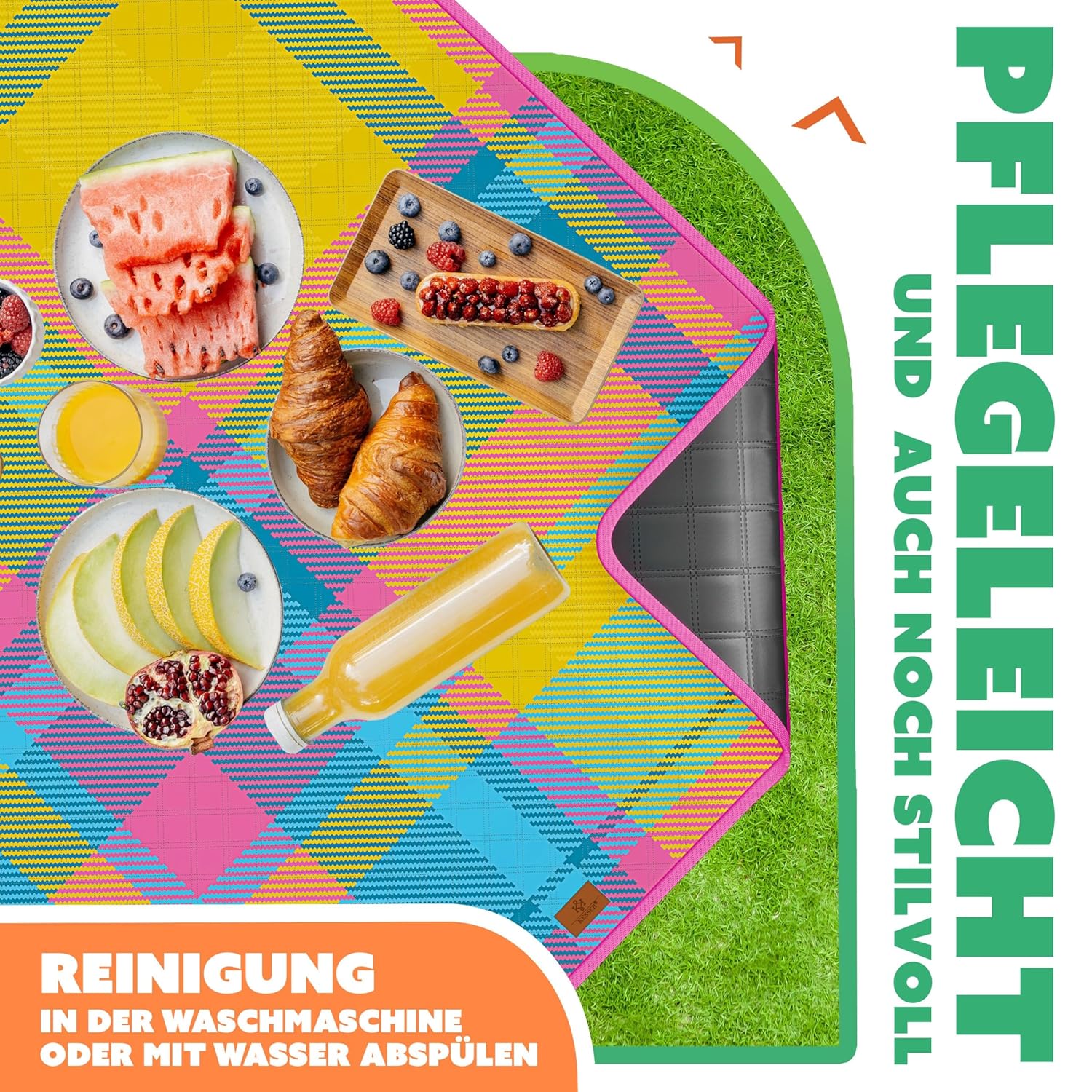 KESSER® Picknickdecke 200x200 cm wasserdicht dreilagig mit Tragegriff für Outdoor