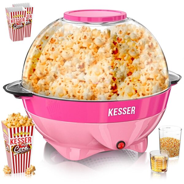 KESSER® Popcornmaschine 800 W 5,5 L Fassungsvermögen Antihaftbeschichtung mit Deckel und Schüssel