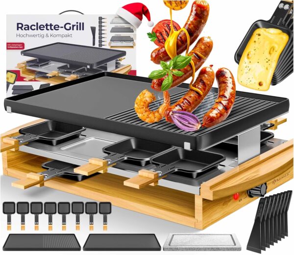 KESSER® Raclette-Grill mit Naturgrillstein, 8 Pfannen, antihaft, 1200 W, für 8 Personen