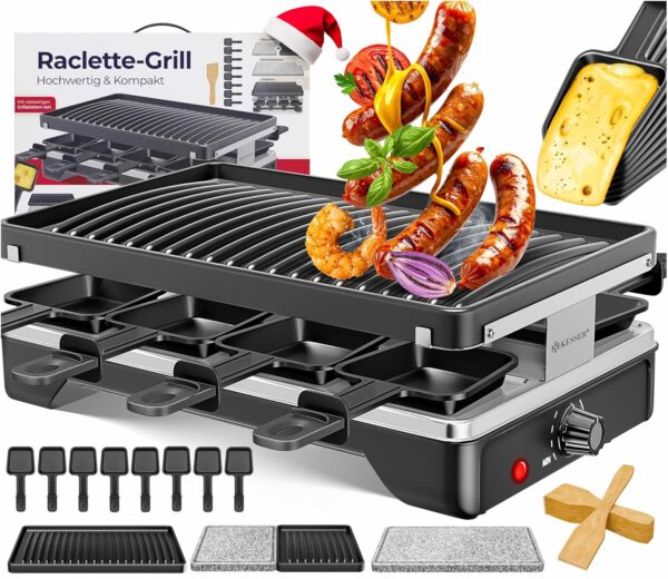 KESSER® Raclette-Grill mit Naturstein-Grillplatte, 8 Pfännchen, 1200 W