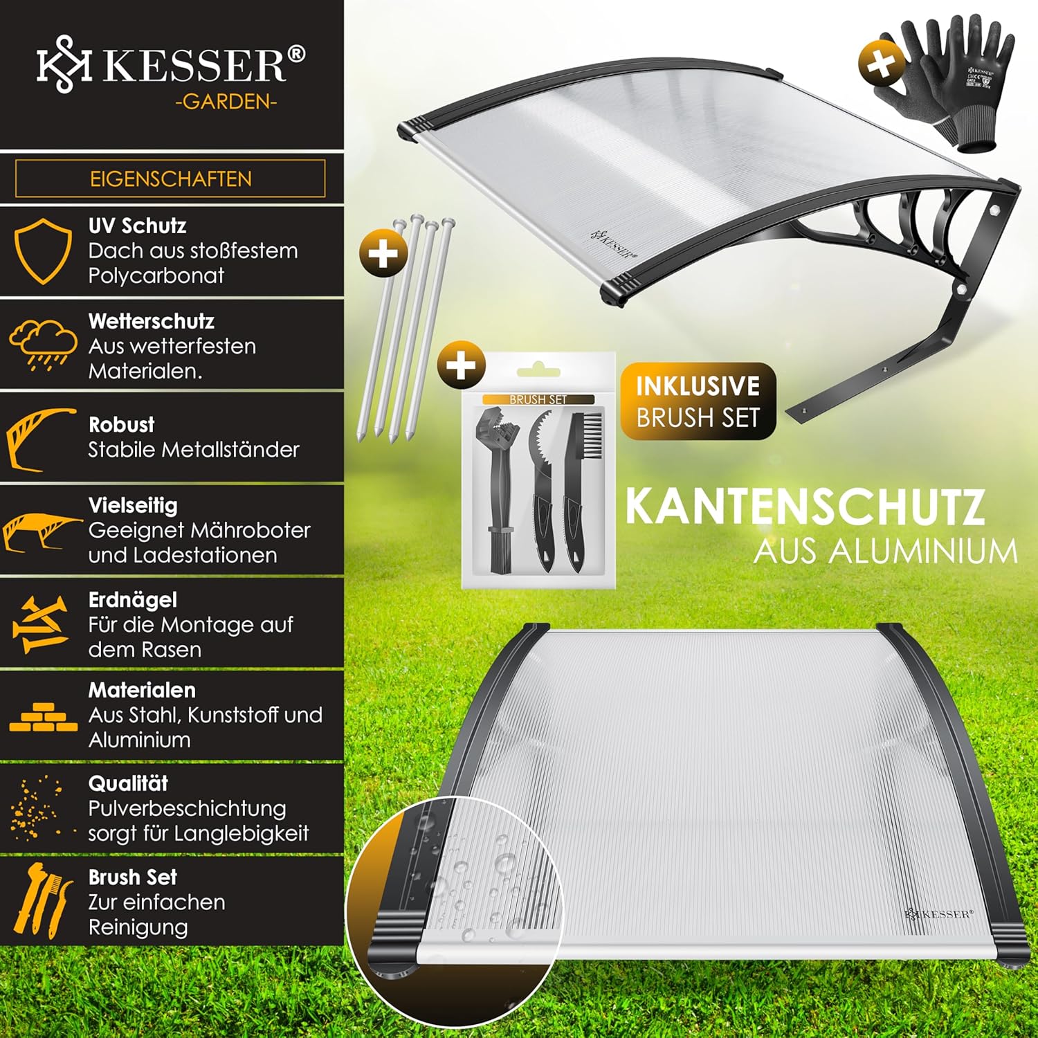 KESSER® Roboter-Mäh-Garage Wetterschutz Dach für Automower mit Reinigungsbürste