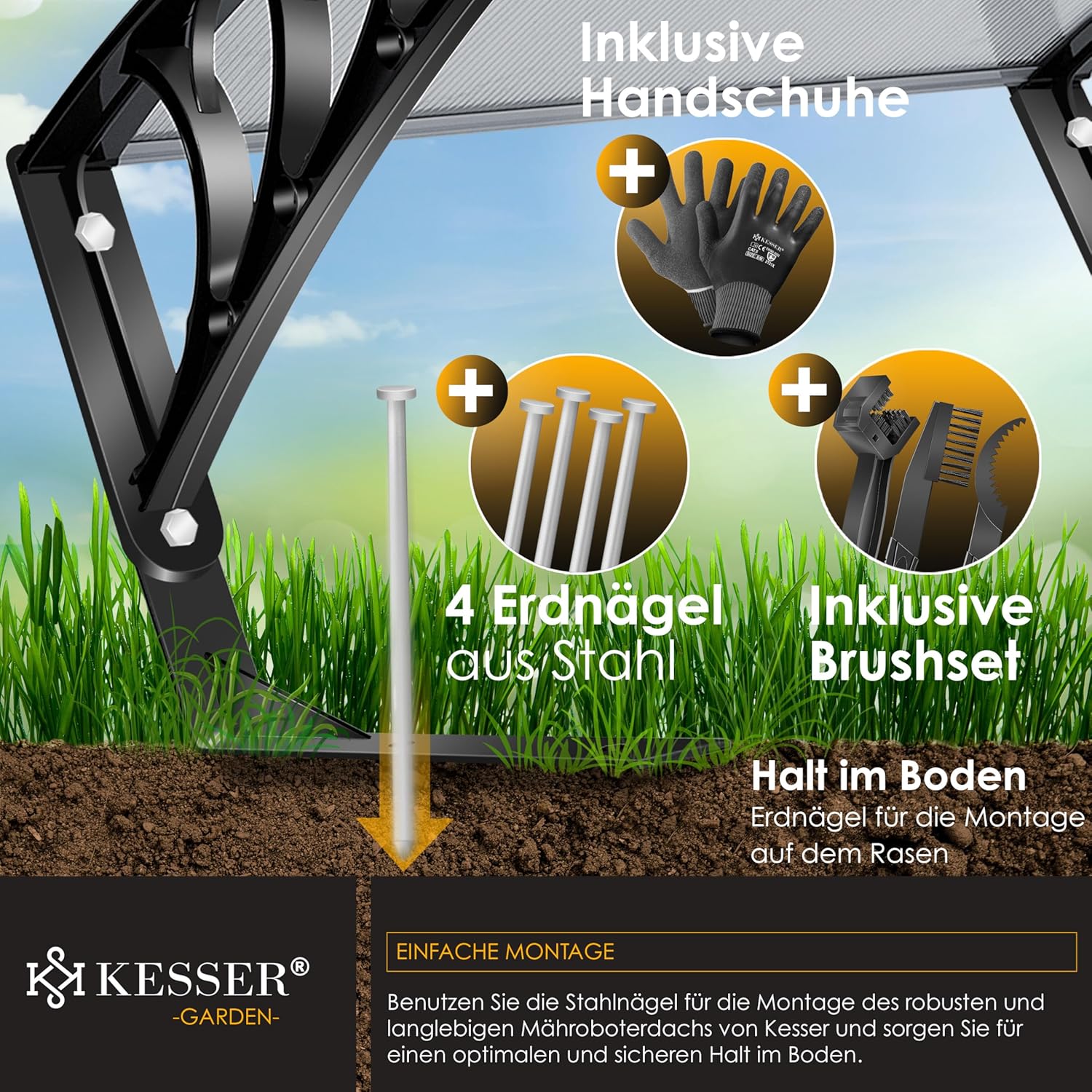 KESSER® Roboter-Mäh-Garage Wetterschutz Dach für Automower mit Reinigungsbürste
