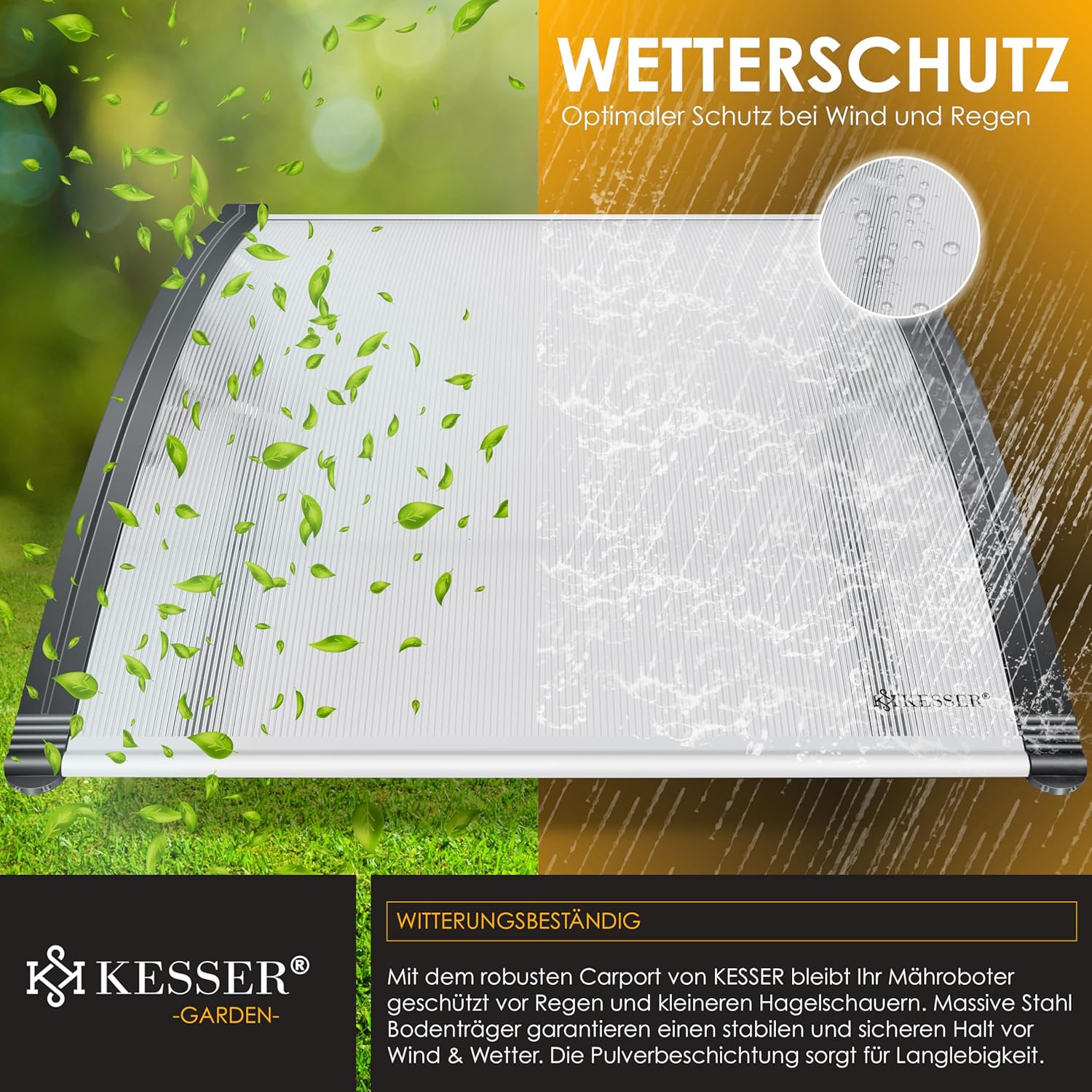 KESSER® Roboter-Mäh-Garage Wetterschutz Dach für Automower mit Reinigungsbürste