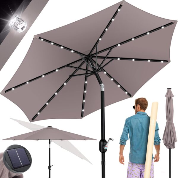 KESSER® Rund-Parasol mit LED Solar, Kurbel, 265 cm, Schutzhülle, Garten & Balkon