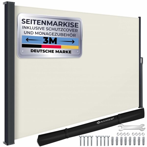 KESSER® Seitenmarkise 180x300cm ausziehbar Sichtschutz WindSchutz mit Wandhalterung