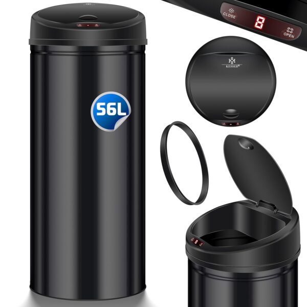 KESSER Sensor Mülltonne 56 L, Automatisch, Edelstahl Schwarz