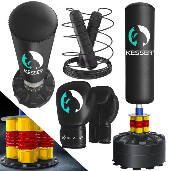 KESSER® Standboxsack-Set mit Boxhandschuhen, Springseil und Kick-Boxsack, freistehender Boxsack für MMA-Training